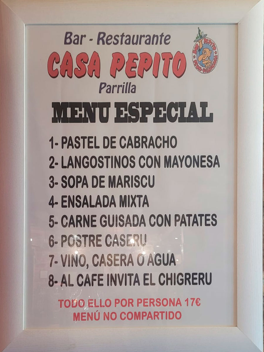 menú especial casa pepito Asturias